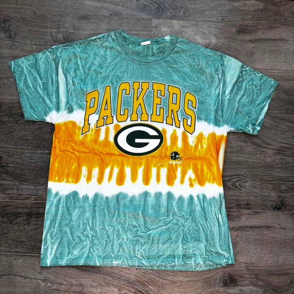 VTG 1998 Riddell Green Bay Packers NFL Football Green Yellow Tie Dye T-Shirt XL?